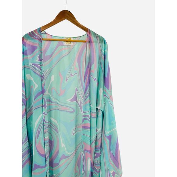 Peace Love Cake Kimono Robe Large Pastel Swirl Boho Lounge Festival - Picture 5 of 9